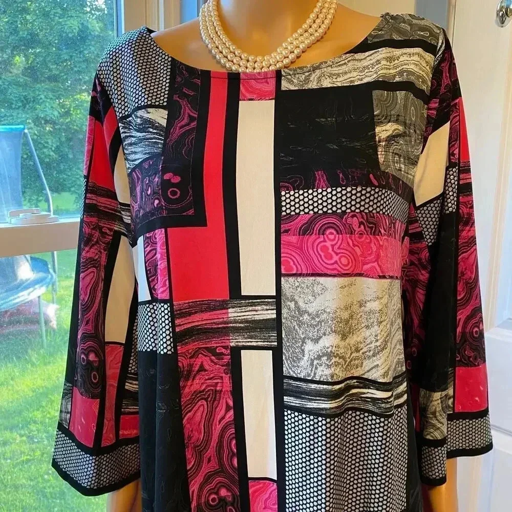 Style&Co Boho Grannycore Artsy Stretchy Casual SummerTunic Top Blouse Womens 1X